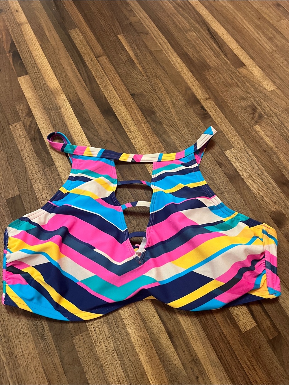 High-Neck Multicolor Chevron Bikini Top - Pink/Blue/Yellow NWOT